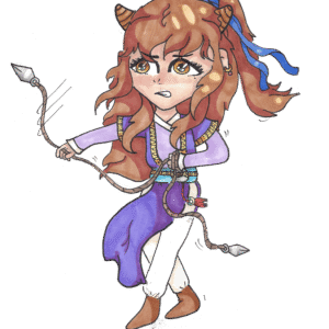 Custom cosplay cartoon portrait of an archer character drawn from a photo