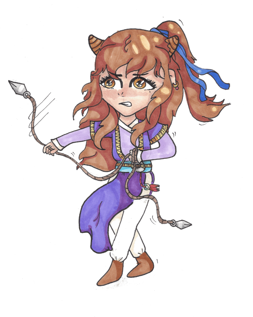 Custom cosplay cartoon portrait of an archer character drawn from a photo